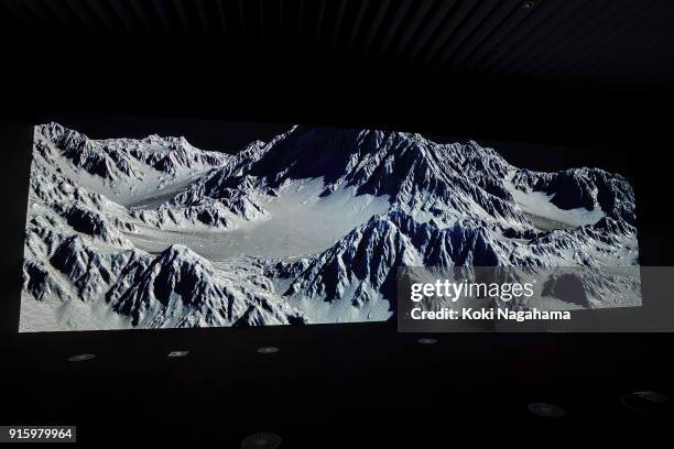 Montagne, cent quatorze mille polygones by Joanie Lemercier is displayed at the Media Ambition Tokyo at Roppongi Hills on February 8, 2018 in Tokyo,...