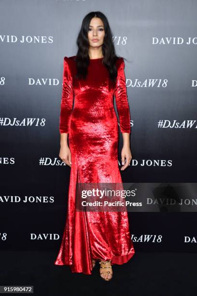 Jessica Gomes arriving at the David Jones Autumn Winter 2018 Collections Launch at Australian Technology Park.