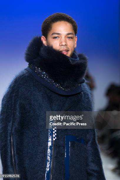 Jeremy Carver wearing jacket by Son Jung Wan walks runway for Blue Jacket Fashion Show to benefit Prostate Cancer Foundation at Pier 59.
