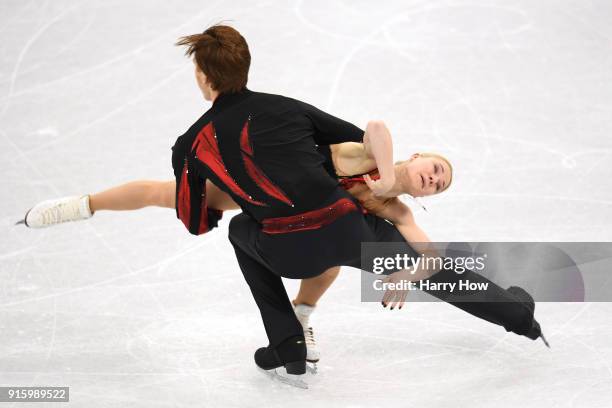 Evgenia Tarasova and Vladimir Morozov of Olympic Athlete from Russia compete in the Figure Skating Team Event - Pair Skating Short Program during the...