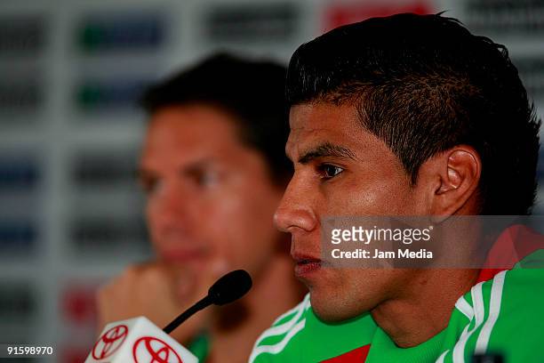 Mexico's National Team player Carlos Salcido attends a press conference after a training session at the Mexican Football Federation's High...