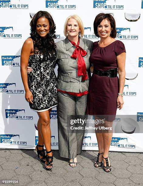 Actress Robin Givens, The National Domestic Violence Hotline's Sheryl Cates and Judge Jeanine Pirro promote Domestic Violence Awareness Month in...