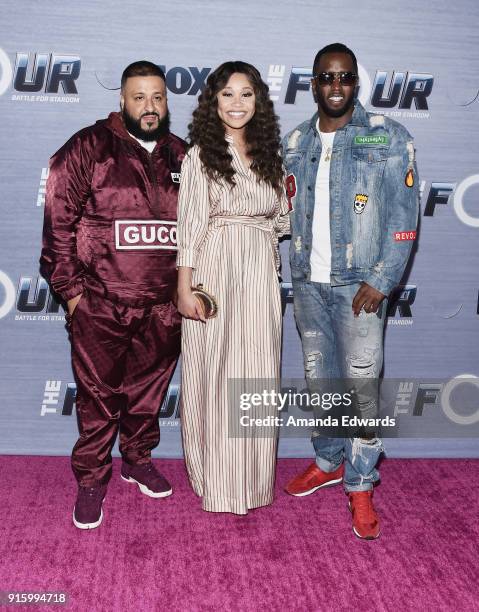 Khaled, singer Evvie McKinney and rapper Sean "Diddy" Combs arrive at FOX's "The Four: Battle For Stardom" Season Finale Viewing Party at Delilah on...