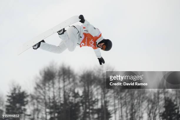 Snowboarder Iouri Podladtchikov of Switzerland practices ahead of the PyeongChang 2018 Winter Olympic Games at Phoenix Snow Park on February 9, 2018...