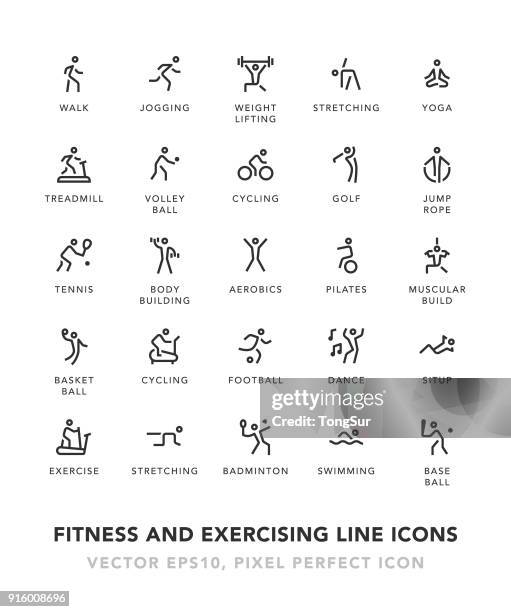 ilustrações, clipart, desenhos animados e ícones de fitness e exercício linha ícones - pilates