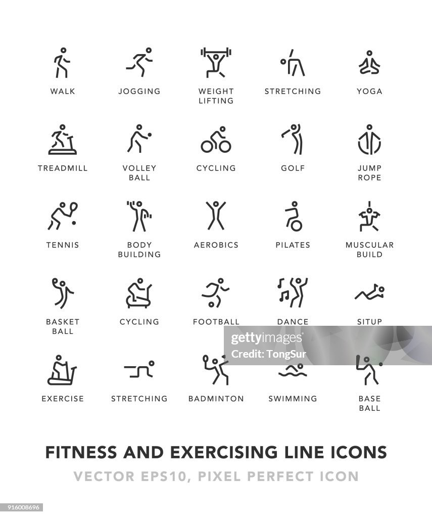Fitness And Exercising Line Icons