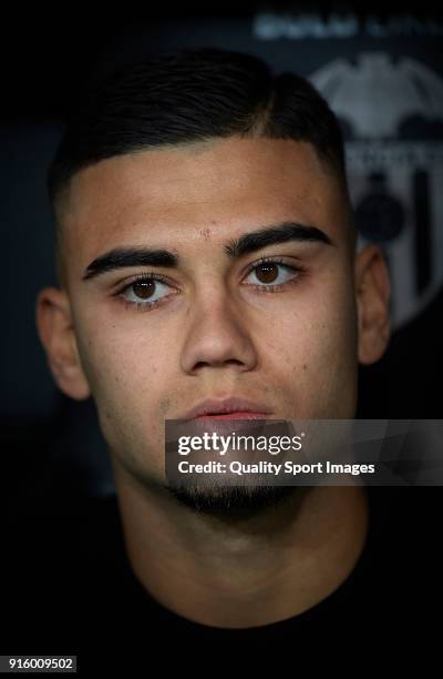 Andreas Pereira of Valencia looks on prior the Semi Final Second Leg match of the Copa del Rey between Valencia CF and FC Barcelona on February 8,...