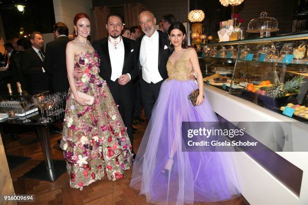 Klemens Hallmann and his girlfriend Barbara Meier, Heiner Lauterbach and his wife Viktoria Lauterbach during the reception of Opera Ball Vienna at Le...