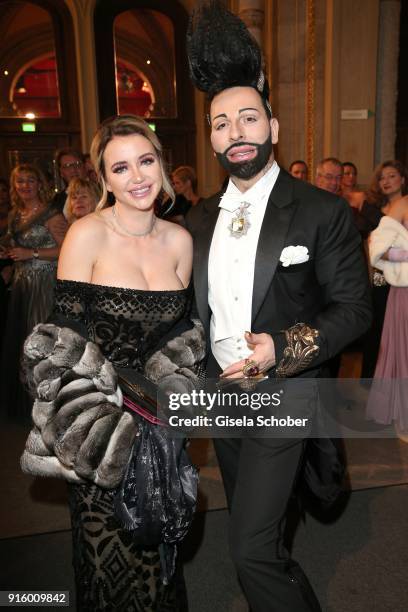 Cathy Lugner, ex-wife of Richard Lugner and Harald Gloeoeckler during the Opera Ball Vienna at Vienna State Opera on February 8, 2018 in Vienna,...