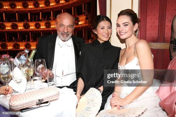 Heiner Lauterbach, Ayako Yoshida and Lili James during the Opera Ball Vienna at Vienna State Opera on February 8, 2018 in Vienna, Austria.