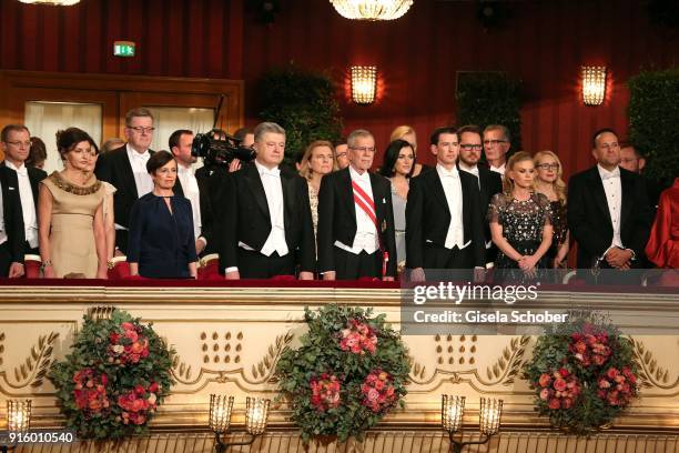 Petro Poroschenko, Alexander Van der Bellen, Chancellor of Austria, Sebastian Kurz and his girlfriend Susanne Thier during the Opera Ball Vienna at...