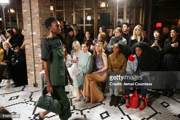 Writer Samantha Angelo, actress Camilla Belle, writer/producer Julia Loomis and writers Cipriana Quann and TK Quann attend the Adeam Fashion Show...