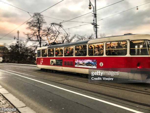 the moving tramway, prague, czech republic - vsojoy stock pictures, royalty-free photos & images