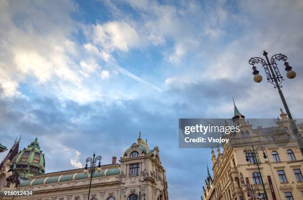 look up the municipal house and surrounding, prague, czech republic - vsojoy fotografías e imágenes de stock