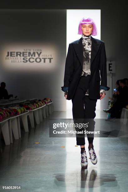 Gigi Hadid walks the runway during rehearsal for the Jeremy Scott fashion show during New York Fashion Week at Gallery I at Spring Studios on...