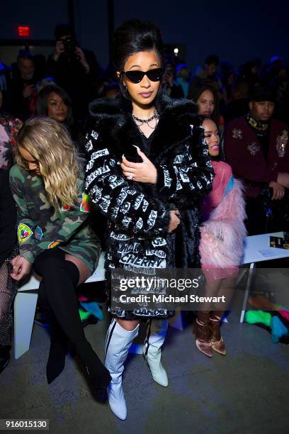 Cardi B attends the Jeremy Scott fashion show during New York Fashion Week at Gallery I at Spring Studios on February 8, 2018 in New York City.