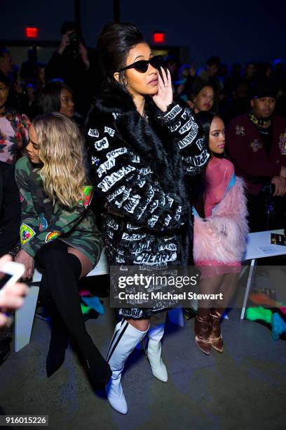 Cardi B attends the Jeremy Scott fashion show during New York Fashion Week at Gallery I at Spring Studios on February 8, 2018 in New York City.