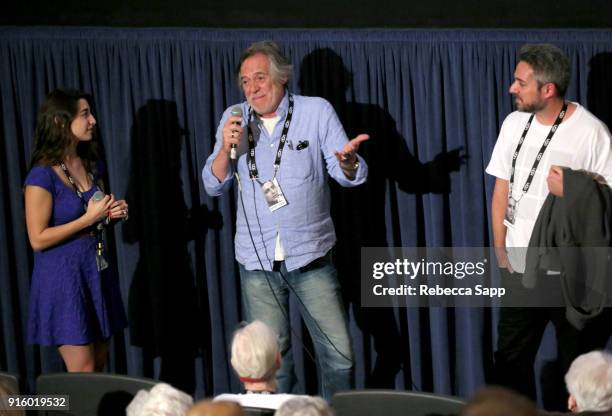 Moderator Whtney Murdy, actor Jose de Abreu and director Tiago Arakilian speak at a screening of 'Before I Forget' during The 33rd Santa Barbara...