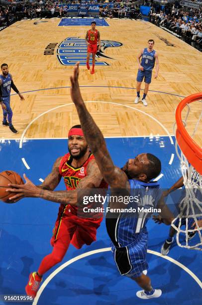 Malcolm Delaney of the Atlanta Hawks goes to the basket against the Orlando Magic on February 8, 2018 at Amway Center in Orlando, Florida. NOTE TO...