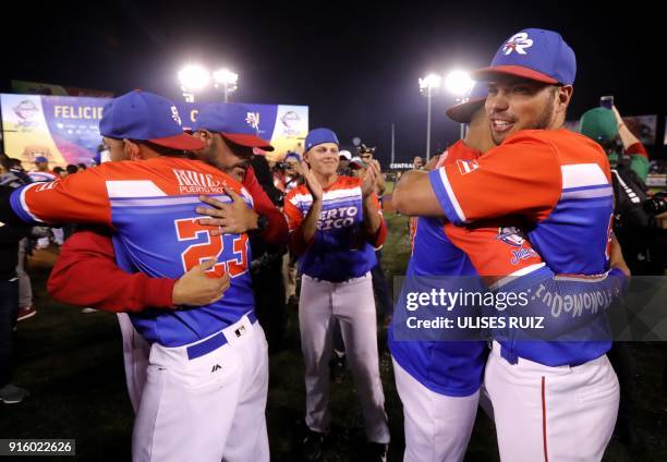 Puerto Rico's players of Criollos de Caguas celebrate after the final of Caribbean Baseball Serie at the Charros Jalisco stadium in Guadalajara,...