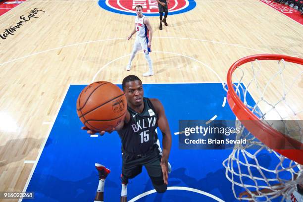 Isaiah Whitehead of the Brooklyn Nets shoots the ball during the game against the Detroit Pistons on February 7, 2018 at Little Caesars Arena,...