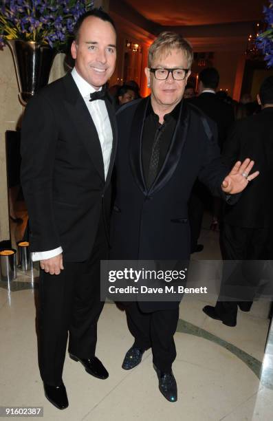 David Furnish and Sir Elton John attend The Louis Dundas Centre for Children's Palliative Care launch party, at Claridge's on October 8, 2009 in...