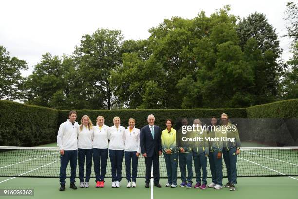 The Prime Minister of Australia Malcolm Turnbull poses with the Australia and Ukraine teams during a Prime Minister's reception at The Lodge ahead of...