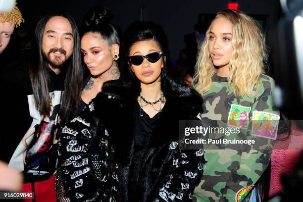 Steve Aoki, Kehlani, Cardi B and Jasmine Sanders attend Jeremy Scott - Front Row - during New York Fashion Week: The Shows at Spring Studios on...
