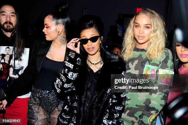 Steve Aoki, Kehlani, Cardi B and Jasmine Sanders attend Jeremy Scott - Front Row - during New York Fashion Week: The Shows at Spring Studios on...