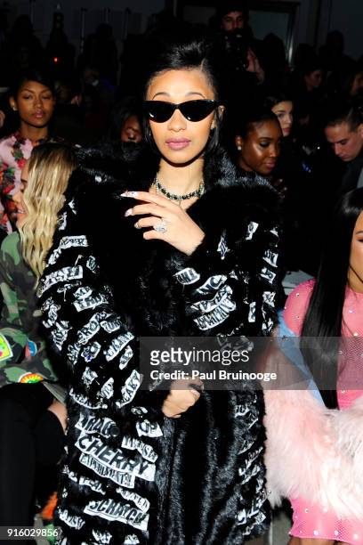 Cardi B attends Jeremy Scott - Front Row - during New York Fashion Week: The Shows at Spring Studios on February 8, 2018 in New York City.