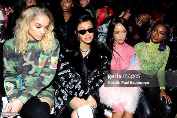 Jasmine Sanders, Cardi B, Serayah McNeill and Justine Skye attend Jeremy Scott - Front Row - during New York Fashion Week: The Shows at Spring...