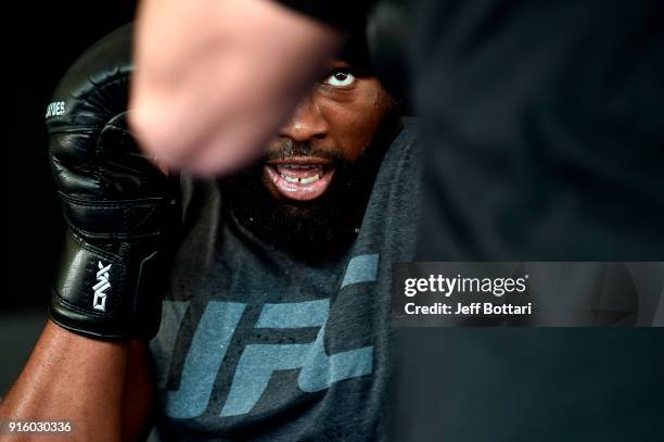 Curtis Blaydes holds an open workout for fans and media during the UFC 221 Open Workouts at Elizabeth Quay on February 9, 2018 in Perth, Australia.