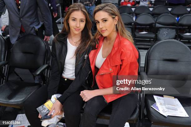 Scarlet Rose Stallone and Sophia Rose Stallone attend a basketball game between the Los Angeles Lakers and the Oklahoma City Thunder at Staples...