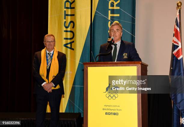 Chef de Mission for the Australian Olympic Team Ian Chesterman talks during the Team Australia's flag bearer announcement for the Opening Ceremony of...