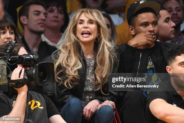 Actress Dyan Cannon attends a basketball game between the Los Angeles Lakers and the Oklahoma City Thunder at Staples Center on February 8, 2018 in...