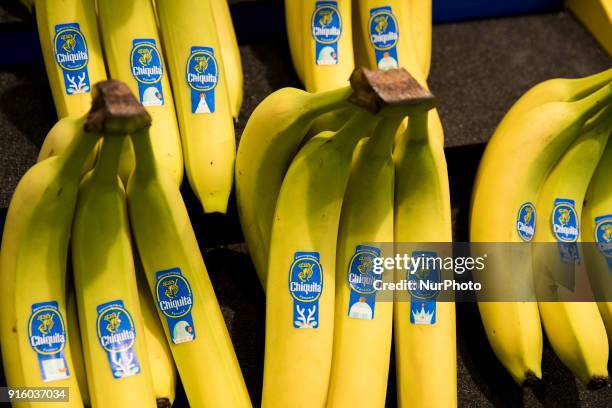 Bananas of the Chiquita company are seen at the Fruit Logistica 2018 international vegetables and fruits trade fair in Berlin, Germany on February 8,...