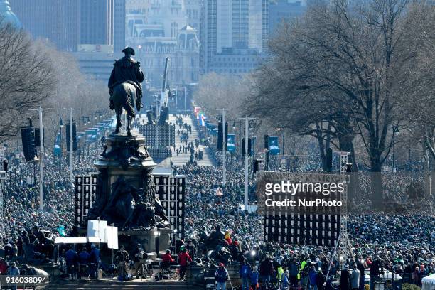 Hundreds of thousands fill the Parkway in Philadelphia, PA, on February 8 to celebrate the Philadelphia Eagles winning Super Bowl LII. The Eagles...