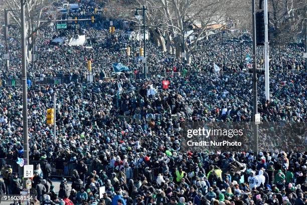 Hundreds of thousands fill the Parkway in Philadelphia, PA, on February 8 to celebrate the Philadelphia Eagles winning Super Bowl LII. The Eagles...