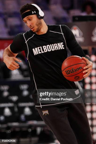 Josh Boone of Melbourne United warms up before the round 18 NBL match between Melbourne United and the New Zealand Breakers at Hisense Arena on...