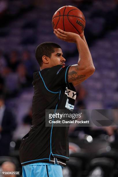 Edgar Sosa of the Breakers warms up before the round 18 NBL match between Melbourne United and the New Zealand Breakers at Hisense Arena on February...
