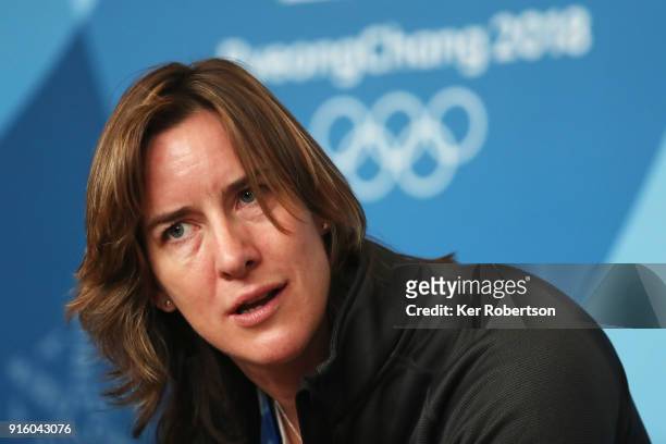 Dame Katherine Grainger attends a press conference at the Main Press Centre during previews ahead of the PyeongChang 2018 Winter Olympic Games on...