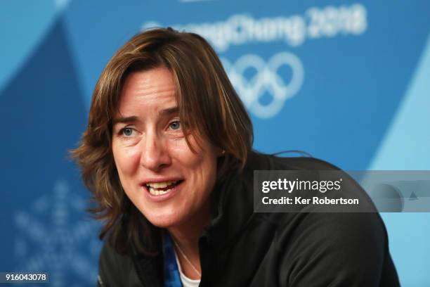 Dame Katherine Grainger attends a press conference at the Main Press Centre during previews ahead of the PyeongChang 2018 Winter Olympic Games on...