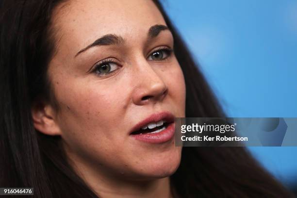 United States Women's Ski Jump athlete Sarah Hendrickson attends a press conference at the Main Press Centre during previews ahead of the PyeongChang...