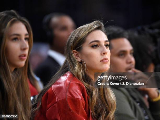 Sophia Rose Stallone, daughter of actor Sylvester Stallone, attends a basketball game between the Oklahoma City Thunder and Los Angeles Lakers at...