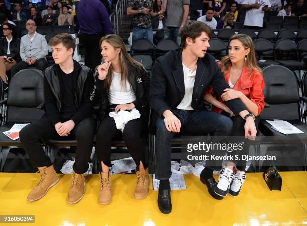 Scarlet Rose Stallone, and her sister Sophia Rose Stallone, daughters of actor Sylvester Stallone, and Connor Spears attend a basketball game between...