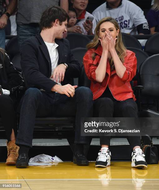 Sophia Rose Stallone, daughter of actor Sylvester Stallone, and Connor Spears attend a basketball game between the Oklahoma City Thunder and Los...