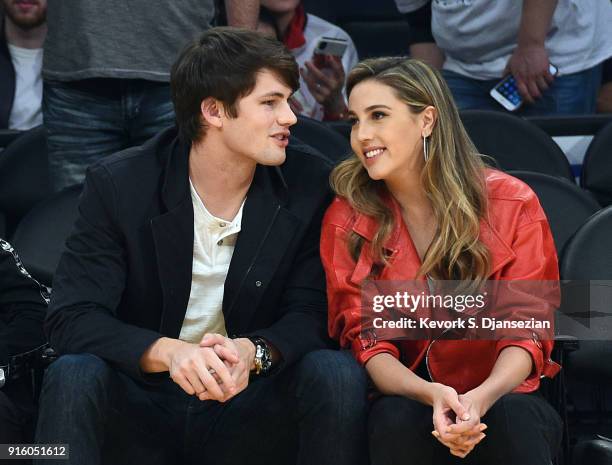 Sophia Rose Stallone, daughter of actor Sylvester Stallone, and Connor Spears attend a basketball game between the Oklahoma City Thunder and Los...