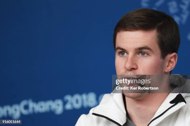 United States Aerials athlete Mac Bohonnon attends a press conference at the Main Press Centre during previews ahead of the PyeongChang 2018 Winter...