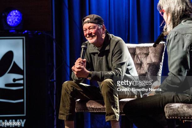 Rusty Young and Scott Goldman speak during an evening with Rusty Young from Poco at The GRAMMY Museum on February 8, 2018 in Los Angeles, California.