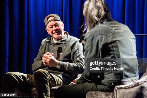 Rusty Young and Scott Goldman speak during an evening with Rusty Young from Poco at The GRAMMY Museum on February 8, 2018 in Los Angeles, California.